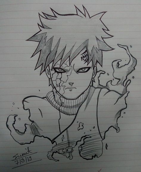 Gaara Sketch Easy, Gaara Sketch Drawing, Gaara Lineart, Gara Sketch, Gaara Sketch, Naruto Drawings Sketches, Gaara Drawing, Naruto Drawings Easy, Animation Drawing Sketches