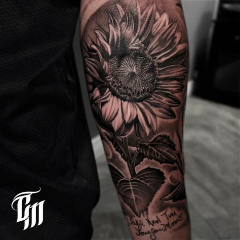 Men’s Sunflower Tattoo Ideas, Men’s Sunflower Tattoo, Dark Sunflower Tattoo Cover Up, Traditional Bear Tattoo, Colorful Bird Tattoos, Zebra Tattoos, Baby Elephant Tattoo, Black And White Flower Tattoo, Small Animal Tattoos