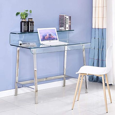 Amazon.com: SMARTIK Morden Tempered Glass Computer Desk for Small Spaces, Easy Assembly Writing Computer Desk for Home,Writing Desk Workstation Office Desk: Kitchen & Dining Small Glass Desk Home Office, Small Glass Desk, Desk For Small Spaces, Folding Computer Desk, Desk Workstation, Computer Desks For Home, Staging Ideas, Modern Computer Desk, Desk Styling