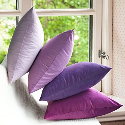 Amazon.com: JIANTKJ Throw Pillow Covers 18x18 Set of 4 - Soft Velvet Pillow Covers Decorative Solid Color Pillow Cases Home Decor for Sofa Couch Bed Living Room (Purple) : Home & Kitchen Living Room Purple, Purple Pillow Covers, Pillow Covers 16x16, Purple Throw, Purple Pillow, Purple Throw Pillows, Living Room Brown, Couch Pillow Covers, Room Brown