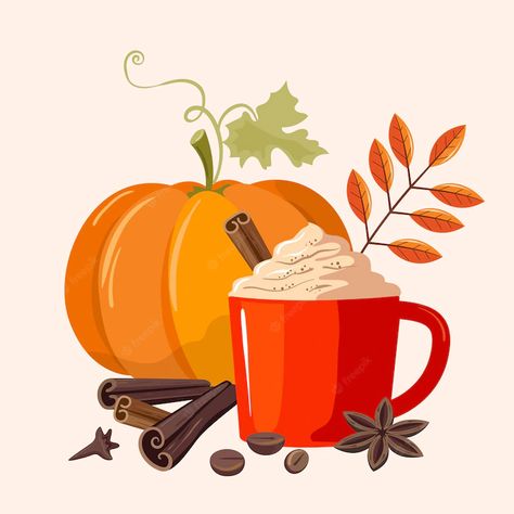 Fall Art Illustration, Pumpkin Spice Latte Illustration, Pumpkin Spice Illustration, Pumpkin Spice Latte Drawing, Pumpkin Spice Art, Digital Art Process, October Bujo, Thanksgiving Illustration, Spicy Drinks