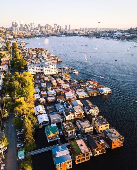 Seattle Neighborhoods, Visit Seattle, Lake Union, Floating House, Emerald City, Drone Photography, Washington State, House Boat, Great View