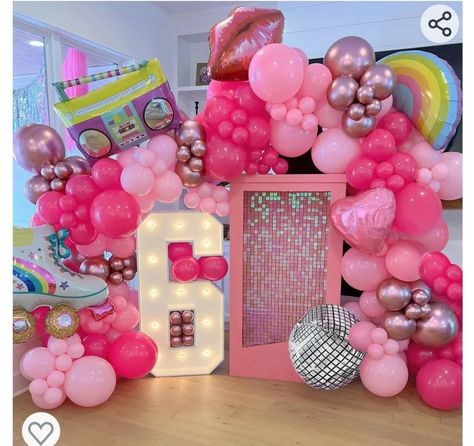 Disco Balloon Garland, 90s Disco, Barbie Party Decorations, Barbie Theme Party, Barbie Birthday Party, Barbie Theme, Rose Gold Balloons, Garland Arch, Metallic Rose Gold