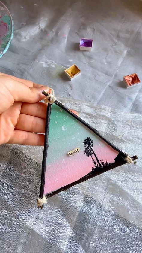 Triangle Canvas, Canvas For Beginners, Canvas Painting Ideas, Diy Watercolor Painting, Abstract Art Painting Diy, Painting Ideas On Canvas, Art Painting Gallery, Painting Art Lesson, Small Canvas Art