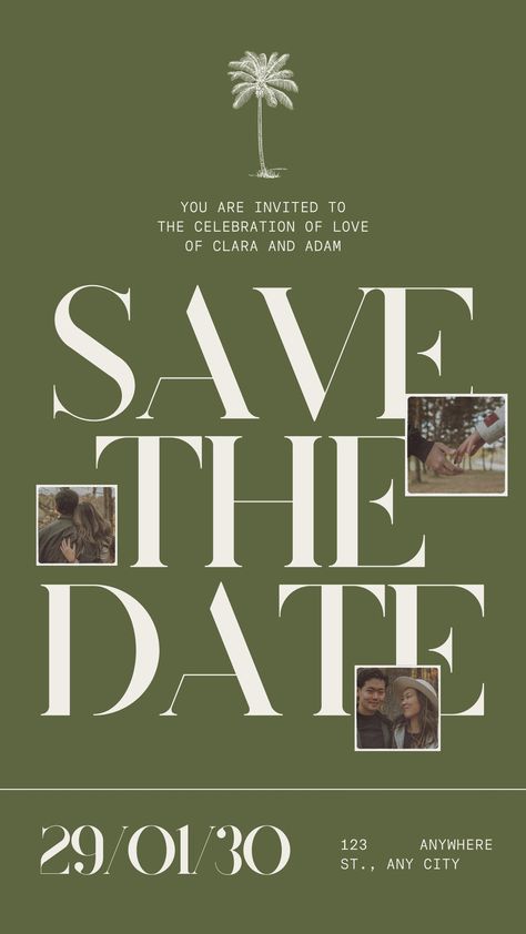 Use this fully customizable Dark Green Minimalist Save The Date Instagram Story Elevate your feed with this stunning design and discover a variety of professional designs from Canva. Perfect for Small Businesses, Wellness Brands, Photographers, and Content Creators. Don't miss out on this opportunity to showcase your style. Made and Design By With Faith and Love #minimalist #ugc #photographer Save The Date Instagram Story, Instagram Story Invitation, Date Instagram Story, Minimalist Save The Date, Green Minimalist, Font Combos, Create Your Story, Story Setting, Faith In Love