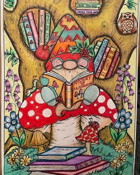 Book Gnome, Peace Sign Art Hippie, Gnome Coloring Pages, Teresa Goodridge, Creative Haven Coloring Books, Peace Sign Art, Gnome Sweet Gnome, Art Hippie, Coloring Inspiration