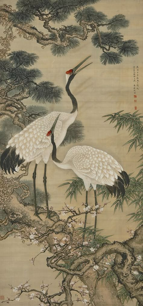 Red-headed Storks Japanese Bird, Korean Painting, Art Chinois, Chinese Brush Painting, Japanese Wall Art, Asian Painting, 1 Tattoo, Eastern Art, Japanese Tattoo Art