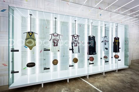 Sports Memorabilia Display, Basketball Store, Nike World, Sports Office, Ball Room, Living Tv, Environmental Graphic Design, Retail Interior, Environmental Design