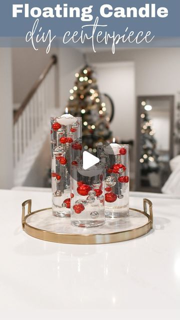 Catherine Grey on Instagram: "DIY floating candle centerpiece for the Holidays! ✨❤️🎄 I will link everything I used in my bio or you can type in the urls below:

-glass vases: https://amzn.to/3G79OnD
-water gels: https://amzn.to/3trIV6o
-red & silver pearls: https://amzn.to/3DVbHkA
-floating candles: https://amzn.to/3UySegu

🚨 small objects are obviously a choking hazard to kids & animals and water gels are for decorative purposes only - do NOT eat them or let kids eat them as they may be toxic to ingest 🚨 

#floatingcandles #diyhomedecor #diydecor #amazonhome #amazonhomefinds #amazonhomedecor #christmasdecor #christmasdecorating #holidaycenterpiece #christmascenterpiece #amazonmusthaves #amazondeals #kitchendecor #holidaydecoration #holidaydecor #seasonaldecor" Holiday Floating Candle Centerpieces, Floating Pearls Centerpiece, Floating Candles Centerpieces, Water Beads Centerpiece, Floating Candle Centerpieces Diy, Floating Candle Decorations, Christmas Party Centerpieces, Diy Floating Candles, Diy Christmas Ball