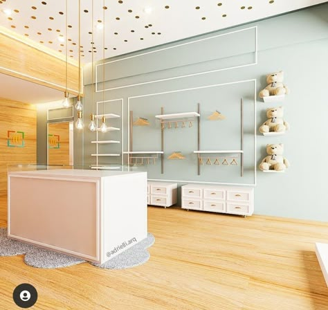 Baby Store Interior Design, Baby Shop Design Interiors, Babyshop Idea, Kids Retail Store Design, Baby Shop Interior Design Kids Store, Baby Store Design, Baby Boutique Ideas, Small Clothing Store Interior Design, Kids Shop Design