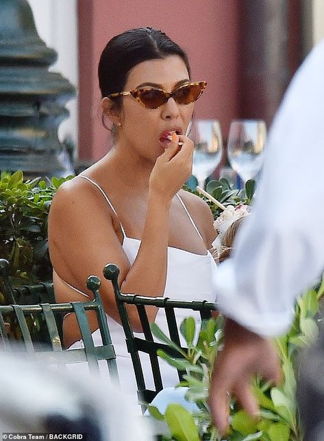 Tucking in: Seemingly taking a break from her healthy eating habits, Kourtney ate ice cream Scott Disick And Kourtney, Nobu Malibu, Portofino Italy, Eye Center, The Fashion Spot, Scott Disick, The Kardashians, Keeping Up With The Kardashians, Taking A Break