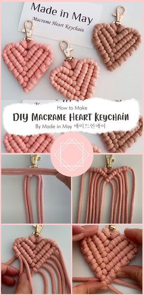 Keychain Diy Easy, Crochet Keychain Patterns, Keychain Patterns, Macrame Heart, Making Macrame, Jul Diy, Crochet Keychains, Free Macrame Patterns, Macrame Knots Pattern