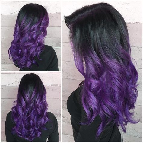 Purple Wedding Hair Hairstyles, Hair Dye Ideas Tips Dip Dyed, Purple Fashion Color Hair, Purple Color Hair Ideas, Dark Colored Hair Ideas, Cool Purple Hair Dye Ideas, Purple Hair Dip Dye, Ombré Purple Hair, Purple Hair For Brunettes