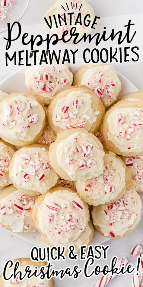 Candy Melt Cookies, Peppermint Melt Aways Cookies, Peppermint Crumble Cookies, Peppermint Crunch Recipes, Soft Peppermint Cookies, Peppermint Sandwich Cookies, Peppermint Decorations Christmas, Christmas Meltaway Cookies, Christmas Cookies Recipes Peppermint