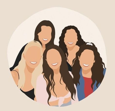 Besties Group, Group Illustration, Faceless Illustration, Adobe Photoshop Design, Indian Illustration, Custom Portrait Illustration, Ombre Wallpapers, Sassy Wallpaper, Friends Illustration