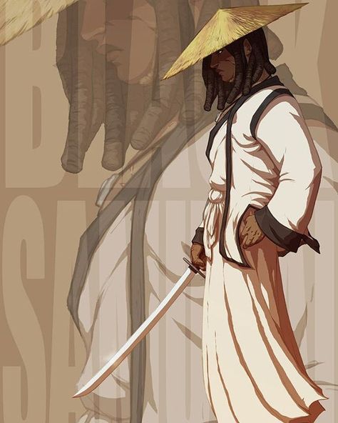 Buffalo Soldier, dreadlock rasta. That Dreaded Warrior:"Black Samurai", illustrated by @foorayart Samurai Oc, Black Samurai, Eastern Culture, Black Comics, Black Cartoon Characters, Samurai Art, Black Anime Characters, Black Artwork, Fantasy Male