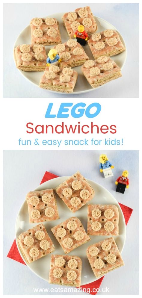 Fun and easy Lego sandwiches - perfect for LEGO themed healthy party food for kids - Eats Amazing UK   #lego #partyfood #party #foodforkids #kidsfood #sandwich #foodart #edibleart #funfood #healthykids Lego Snacks, Lego Party Food, Party Food For Kids, Kids Birthday Food, Creative Sandwich, Kids Birthday Party Food, Healthy Birthday, Easy Snacks For Kids, Healthy Party Food