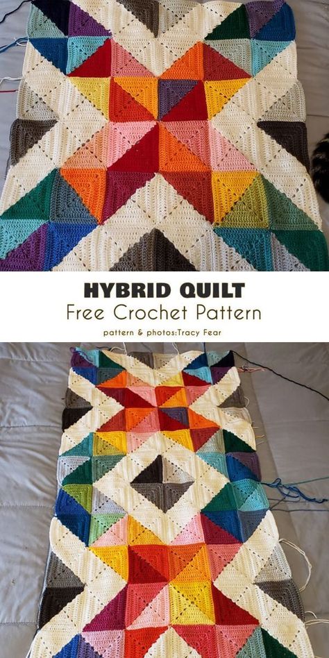 Amazing Quilt Free Crochet Patterns | Your Crochet | Bloglovin’ Modular Crochet Blanket, Quilted Crochet Blanket, Scrap Blankets Crochet, Free Crochet Quilt Afghan Patterns, Crocheted Quilt Patterns, Contemporary Crochet Blanket, Quilt Colors Combinations, Honey Comb Crochet Blanket Pattern Free, Quilt Crochet Blanket