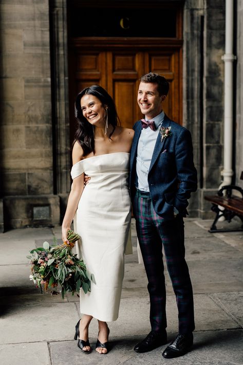 Wedding couple standing outside the City Chambers in Edinburgh Belfast City Hall Wedding, Cardiff City Hall Wedding, Edinburgh Scotland Elopement, Wedding Edinburgh, Edinburgh City Chambers Wedding, Registry Office Wedding, Edinburgh City, Glasgow City, Edinburgh Wedding