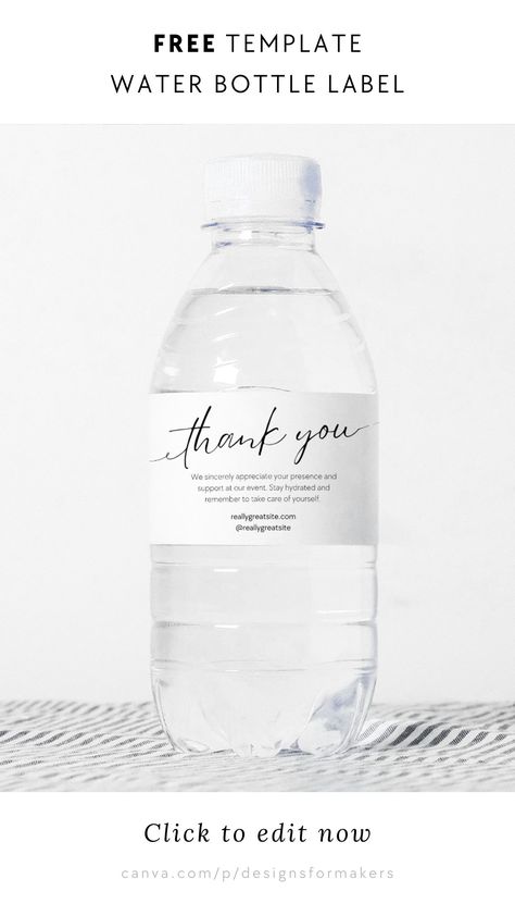 Transform Your Gift-Giving with this Chic Black & White Thank You Water Bottle Label Template Water Bottle Label Design Weddings, Water Bottle Labels Free Printables, Water Bottle Lables, Water Bottle Labels Free, Water Bottle Label Design, Custom Water Bottle Labels, Stylish Water Bottles, Water Bottle Labels Wedding, Wedding Water Bottles