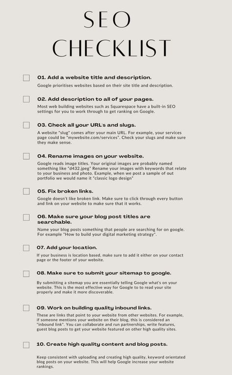 SEO checklist | digital marketing | social media growth tips [ad_1] Social Media Marketing Checklist, Shopify Checklist, Checklist Design, Digital Marketing Logo, Branding Checklist, Business Strategy Management, Seo Checklist, Social Media Marketing Planner, Marketing Checklist