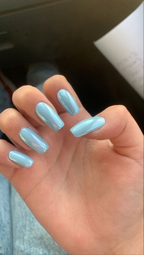 Baby blue glass nails January Nails Metallic, Light Blue Chrome Nails Coffin, January Square Nails, Square Blue Chrome Nails, Light Blue Chrome Acrylic Nails, Light Blue Chrome Nails Square, January Nails Coffin, Icy Blue Chrome Nails, Blue Nail Almond