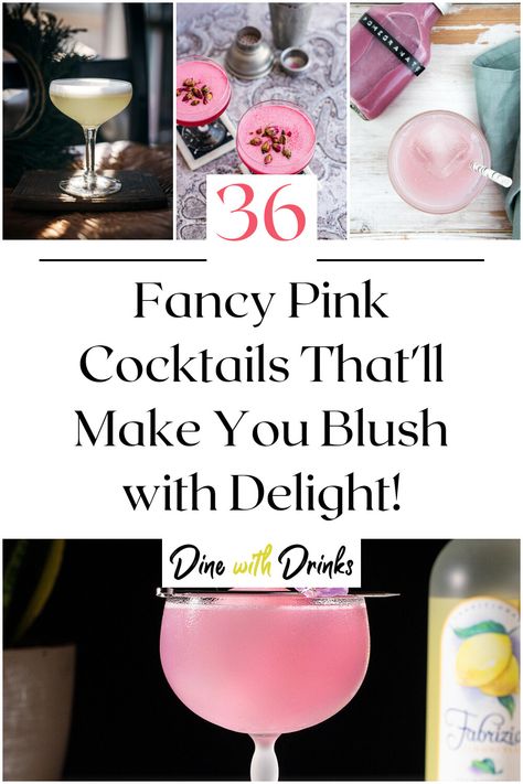 Collage of 4 fancy pink cocktails. Blue And Pink Cocktails, Pink Lady Drink, Nye Cocktail, Pink Explosion, Cocktail Names, Pink Cocktails, Pink Cocktail, Alcoholic Drink, Winter Cocktails