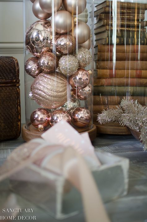 Christmas Decorating with Blush, Rose Gold and Copper - Sanctuary Home Decor Gold Christmas Decorations Diy, Pink Christmas Table, Sanctuary Home Decor, Winter Tree Decorations, Rose Gold Christmas Tree, Rose Gold Christmas Decorations, Sanctuary Home, Gold Christmas Tree Decorations, Rosé Christmas