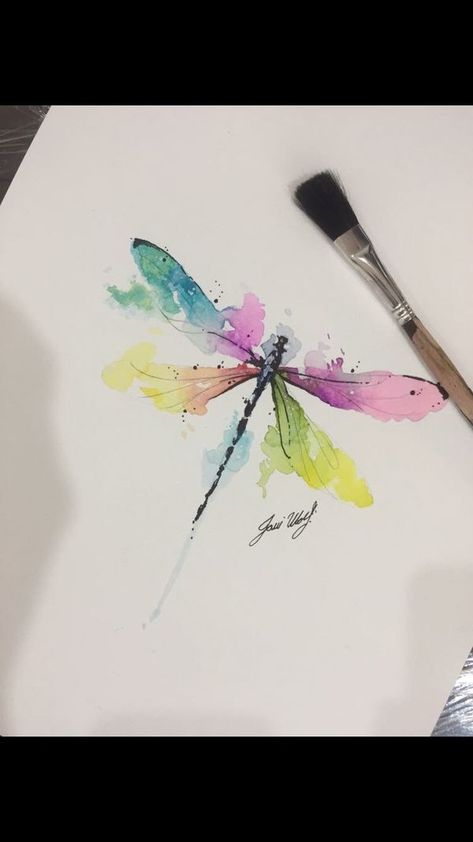 Watercolor Dragonfly Tattoo, Dragonfly Watercolor, Dragonfly Tattoos, Tattoo Meaningful, Dragonfly Tattoo Design, Watercolor Dragonfly, Illustration Tattoo, Meaningful Tattoo, Watercolor Paintings For Beginners