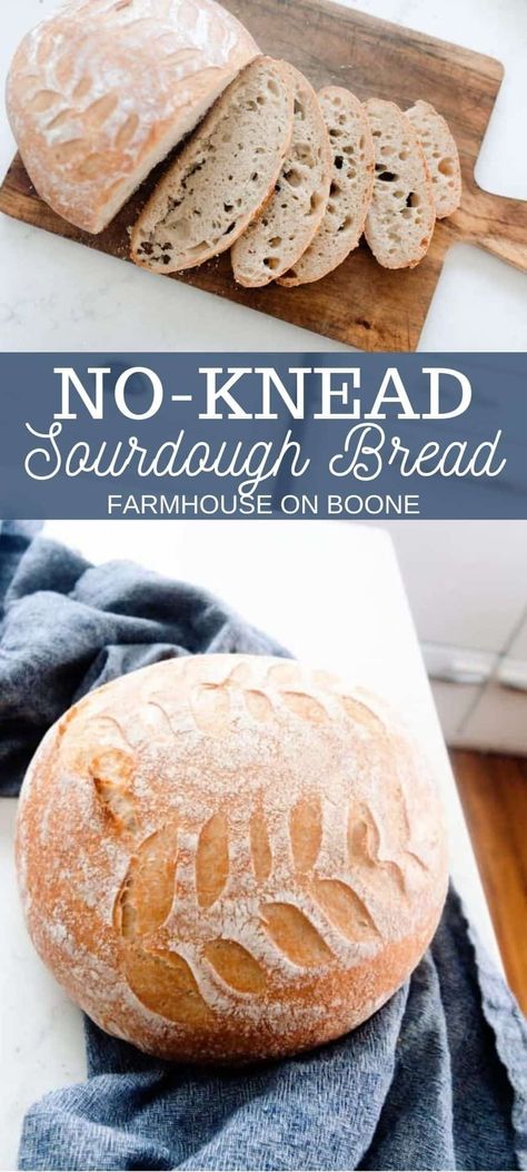 No Knead Sourdough Bread, No Knead Sourdough, Farmhouse On Boone, Easy Sourdough Bread Recipe, Dough Starter, Sourdough Starter Discard Recipe, Homemade Sourdough Bread, Bread Starter, Artisan Bread Recipes