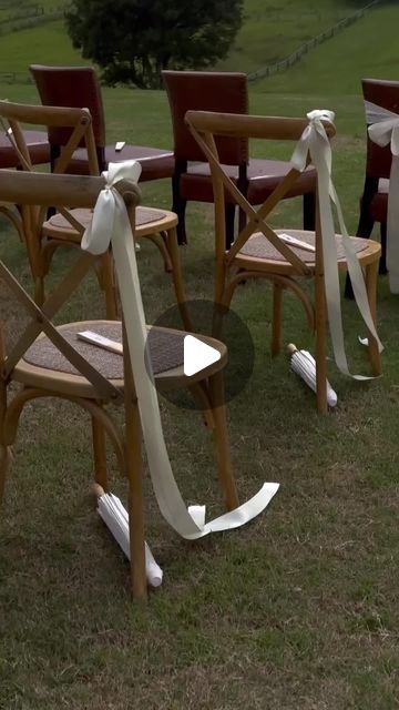 Big day, your way 💪✨. on Instagram: "The silk ribbons on the chairs cascading in the wind: poetry. Love the simplicity.⁠ ⁠ Beauty by @harperarrow.⁠" Wedding Chairs With Ribbon, Ribbon In The Sky Wedding, Ribbon Aisle Markers, Ribbon Aisle Decor, Wind Poetry, Ribbon Chair, Wedding Ceremony Chairs, Vogue Bride, Landscaping With Large Rocks Front Yard