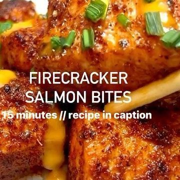 LickYourPhone Media 😋💦 on Instagram: "You're on fire 🔥 @sara.haven's firecracker salmon bites are a catch 🌶️💥 Who needs to make these for you? 😋|🎥 Credit: @sara.haven⁠ ⁠ What you’ll need:⁠ ⁠ 10-12 oz salmon fillets • Cajun seasoning, or other medium-spiced seasoning of choice • avocado oil spray⁠ ⁠ 1. cut salmon into 1” chunks and season all sides⁠ 2. arrange on foil covered baking sheet and broil 5-10 minutes, or until slightly brown and crispy around the edges⁠ 3. drizzle with Sriracha aioli/mayo and sprinkle with chopped chives." Firecracker Salmon Bites, Fire Cracker Salmon, Aioli Mayo, Sara Haven, Firecracker Salmon, Cajun Salmon, Sriracha Aioli, Salmon Bites, Yummy Seafood