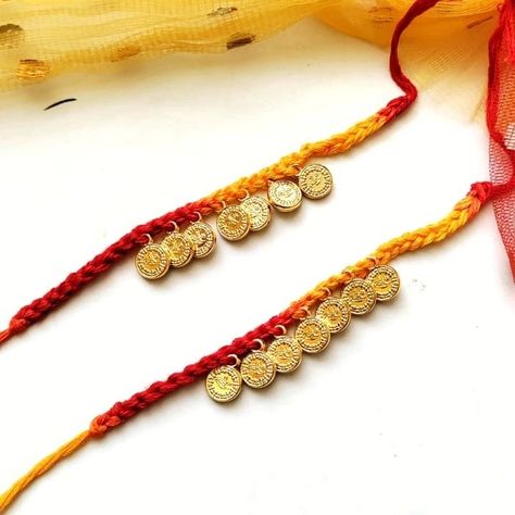 Moli haath rakhi with coins | elegant moli rakhi Moli Rakhi Designs, Rakhi Photography, Handmade Rakhi Designs, Rakhi Making, Handmade Rakhi, Rakhi Design, Simplest Form, Embroidered Friendship Bracelet, Hair Wrap