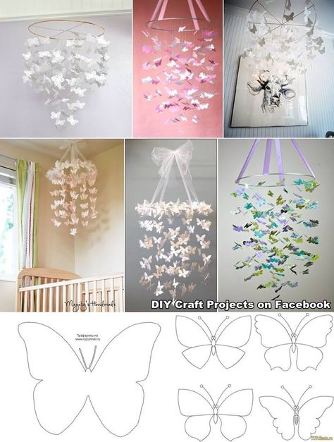 DIY butterflies chandelier Diy Papillon, Butterfly Chandeliers, Diy Paper Butterfly, Paper Chandelier, Butterfly Mobile, Diy Bebe, Origami Butterfly, Diy Butterfly, Paper Butterflies