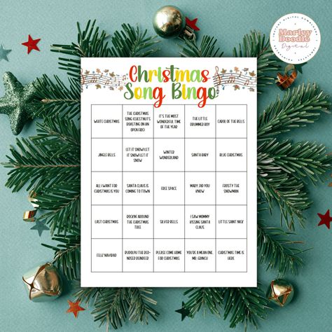 Get in the holiday spirit with our Christmas music bingo game that includes boards, calling sheet, markers, and playlist! Christmas Music Bingo, Christmas Song Bingo Free Printable, Christmas Song Challenge, Musical Bingo Free Printable, Christmas Music Games For Kids, Music Bingo Free Printable, Christmas Present Games, Christmas Music Games, Christmas Bingo Printable Free