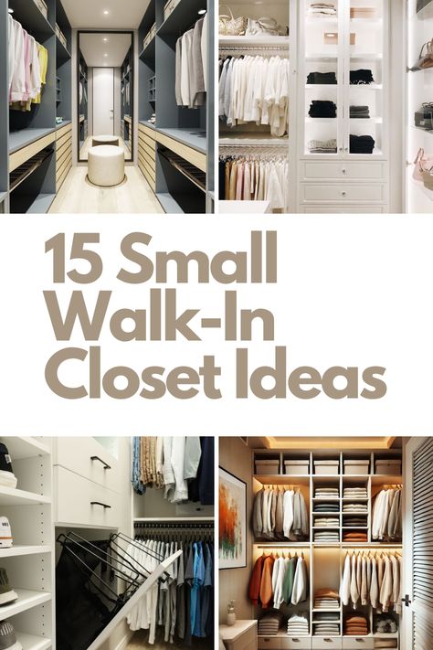 Transform your tiny walk-in closet into a luxurious and practical space with these 15 creative ideas! From adjustable shelving and pull-down rods to vertical storage and boutique lighting, these tips will help you maximize every inch. Whether you're aiming for better organization or a stylish upgrade, these solutions are perfect for making your closet functional and chic. Click to explore these inspiring small walk-in closet ideas! Open Shelves Closet Storage Ideas, Walk In Closet Remodel Ideas, Small Walk In Wardrobe Tiny Closet, Walk In Wardrobe U Shape, Sharing Small Closet With Husband, Best Closets For Women, Ikea Closet Walk In, Nyc Apartment Walk In Closet, Organize Master Closet Walk In