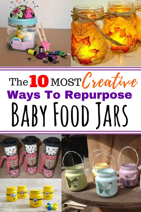 baby food jar upcycles Recycle Jars, Baby Jar Crafts, Upcycle Baby, Jars Crafts, Crafts For Christmas, Yule Crafts, Pumpkin Pie Protein, Baby Jars, Baby Food Jar Crafts