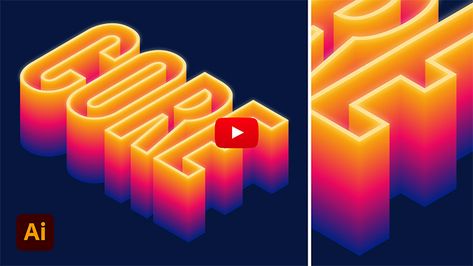 3d Typography Design Tutorial, Isometric Tutorial, Isometric Typography, Text Effect Illustrator, Adobe Tips, 3d Text Effect Photoshop, 3d Typography Design, Typography Tutorial, Typography Design Tutorial