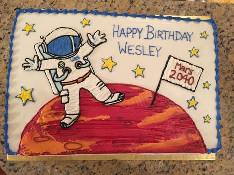 Astronaut Theme Birthday Cake, Space Astronaut Birthday Cake, Astronaut Theme Cake, Astronaut Sheet Cake, Rocket Ship Cake Space Theme, Rocket Cake, Planet Party, Astronaut Party, Sheet Cake Designs