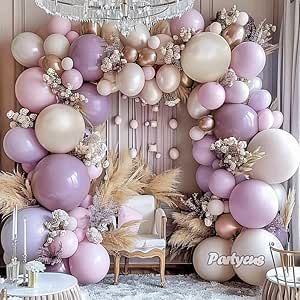 Dusty Purple Pink Balloon Garland - Double Stuffed Lavender White Sand Pearl Balloons Pastel Pink Lilac Blush Gold Balloon Arch Kit for Baby Shower Birthday Wedding Party Decoration Lilac Baby Shower Ideas Decoration, Baby Shower Lavender Theme, Lilac Party Decorations, Boho Butterfly Baby Shower Ideas, Enchanted Baby Shower Theme, Lavender Baby Shower Theme, Purple Baby Shower Ideas, Purple Baby Shower Theme, Lilac Party