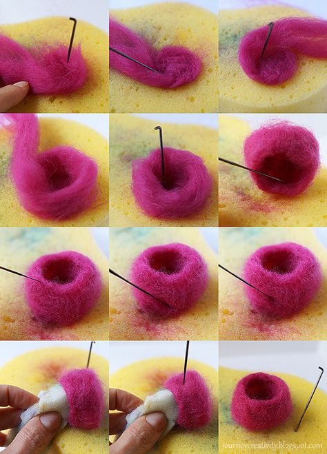 Journey into Creativity: Felt pots Felting Tutorial, Felt Roving Crafts, Wet Felting Ideas, Needle Felting Trees Ideas, Needle Felted Succulents Tutorial, Needle Felting Rainbow, Needle Felting Curly Wool, Tovad Ull, Felted Bowls