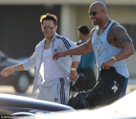 Muscly Mark Wahlberg's big biceps just can't compete with The Rock on set of Pain and Gain Dwayne Johnson Muscles, Big Biceps, Judging Others, Best Friends Funny, Teenager Quotes, Dwayne The Rock, Mark Wahlberg, Rock On, Inside Jokes