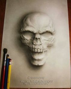 Wow! Awesome... I wish I could draw xD Illusion Kunst, 3d Pencil Drawings, Drawing Hands, Skulls Drawing, Drawing Faces, 3d Drawings, Illusion Art, A Skull, Pencil Illustration