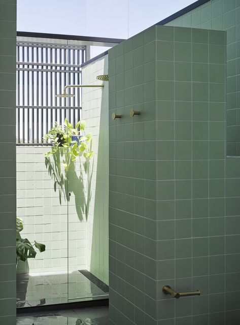 Paddington Residence – Kieron Gait Architects Square Tile Bathroom, Square Tiles, Four Rooms, Modern Extension, Long Hallway, Green Square, Architecture Awards, Square Tile, Green Bathroom