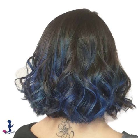 Brown And Blue Hair, Black Blue Hair, Blue Hair Ideas, Blue Tips Hair, Posture Drawing, Blue Hairstyles, Blue Brown Hair, Midnight Blue Hair, Short Dark Brown Hair