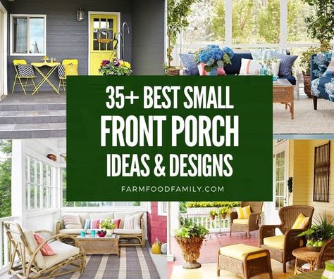 35+ Best Small Front Porch Decor Ideas and Designs On A Budget (2022) Small Front Porch Decor, Small Porch Ideas, Porch Ideas On A Budget, Front Porch Decor Ideas, Small Porch, Small Front Porch, Yellow Cushions, Small Front Porches, Front Porch Decor