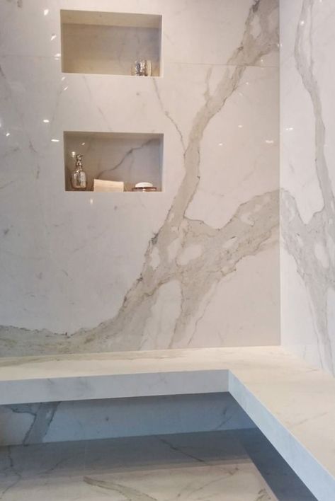 What Are Large Porcelain Slabs? | Home Remodeling Contractors | Sebring Design Build Porcelain Tile Bathroom, Bathroom Tile Inspiration, Home Remodeling Contractors, Bathroom Shower Walls, Master Shower, Master Bath Remodel, Bathroom Remodel Designs, Bathroom Remodel Shower, Elegant Bathroom