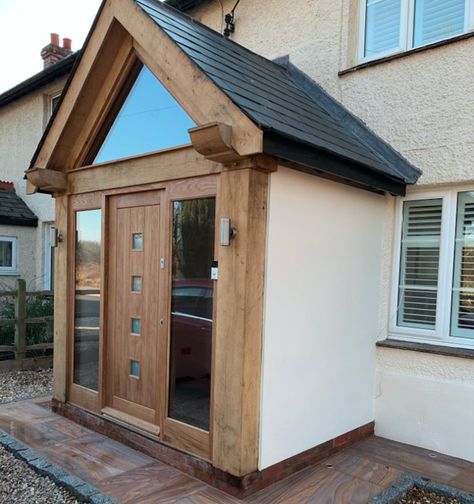 Porch Doors Uk, Porch Extension With Toilet, Porch Designs Uk, Oak Porches, 1930s House Exterior, Enclosed Front Porches, Oak Porch, Small Porch Ideas, Porch Extension