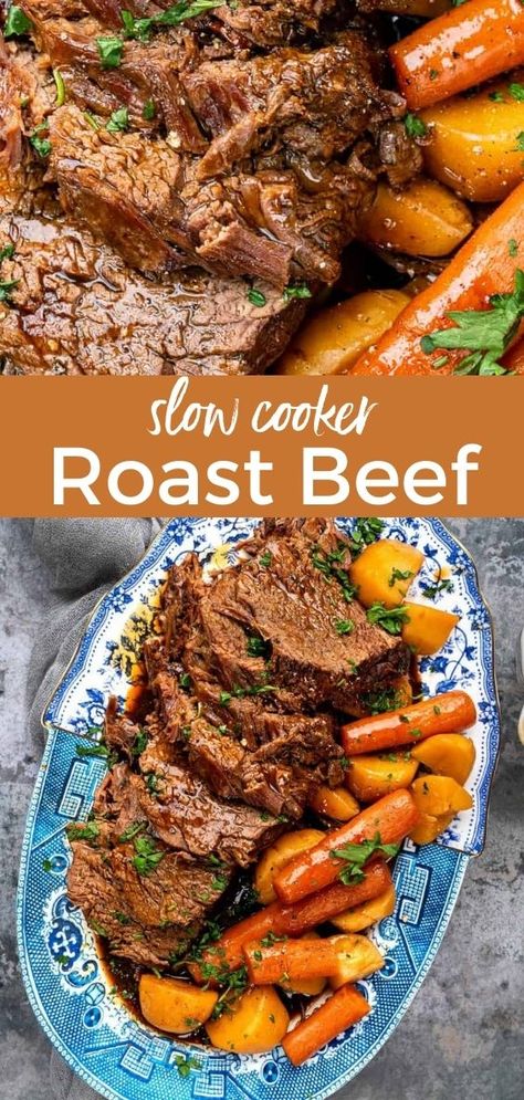 This Slow Cooker Roast Beef will be become your favorite Sunday Roast – incredibly tender slow cooked beef in a rich gravy. 10/10 for flavor and almost zero effort! Serve with my incredible Goose Fat Roast Potatoes. Roast Beef In Crockpot Slow Cooker, Crock Roast Beef Recipes Slow Cooker, Best Beef Pot Roast Slow Cooker, How To Cook Roast Beef In Slow Cooker, Slow Cooker Roast Beef From Frozen, Roast Beef In Slow Cooker Recipe, Pot Roast Beef Stew Slow Cooker, Slow Roasting Beef Roast In Oven, Traditional Roast Beef Dinner