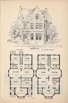 Old Classic Floor Plans. 1890s 2 story home Artistic city houses, no. 43 Antique Mansion, Victorian House Floor Plans, Gothic House Plans, Classic House Plans, Vintage Floor Plans, City Houses, Victorian House Plans, Colonial House Plans, Mansion Floor Plan